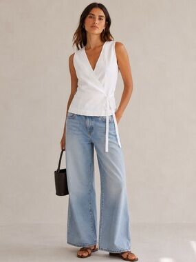 New! Forte Forte My Top Sleeveless White Wrap-Front Belted Blouse 🤍 Large